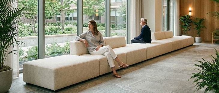 【解放的】背もたれのないベンチソファで空間を広く見せる