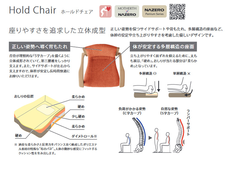 ホールドチェア　手掛けタイプ　座りやすさの追求