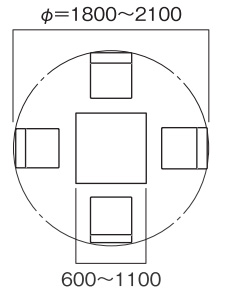 角テーブル4人席